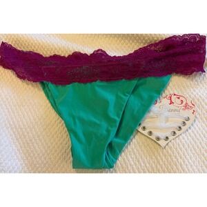 Beach‎ Bunny Teal Green Purple Lace Ruched Bikini Bottom XL New With Tags